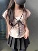 Camiseta Delgada de Manga Corta con Cuello en V y Lazo para Mujer, Cintura Ceñida, Moda de Verano, Rejuvenecedora, Top Versátil para Figuras Pequeñas