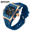 Reloj Estudiante Sanda Deportes al Aire Libre Repetición Doble Pantalla Forma de Barril para Estudiantes de Secundaria y Preparatoria Reloj Electrónico Multifuncional