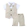 Cuentos para Niños traje de caballero británico de verano para niños camisa de punto de manga corta de dos piezas falsas corbata de lazo