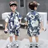 Trajes de Manga Corta para Niños de Primavera y Verano, Ropa de Verano Moderna Fresca y Guapa para Niños, Ropa para Niños, Camisas de Seda Helada, Conjunto de Dos Piezas