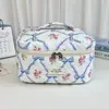 Bolsa de Maquillaje Vertical con Lazo Gran Capacidad Compartimentada Portátil para Viaje Neceser Bolsa de Mano para Guardar Cosméticos