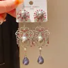 Pendientes de Aguja de Plata de Lujo Ligero con Circonita y Perla de Imitación Flor Gota de Agua, Pendientes Estilo Palacio Vintage, Accesorios de Oreja Exquisitos de Nicho