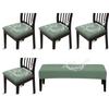 Funda para Silla de Comedor de Casa de Color Sólido Transfronteriza Elástica Impermeable Recubierta Jacquard Funda para Banco Juego Combinado de Fundas para Sillas 5 Piezas