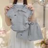 Traje para niña 2025 Verano Nuevo Estilo Bordado Cuello Polo Color Sólido Letra Top Dos Piezas Falda Moderna