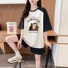 Ropa exterior de dibujos animados talla grande que reduce la edad, casual, algodón puro, manga corta, conjunto de dos piezas para mujer, novedad verano 2025, traje holgado