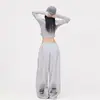 Nuevos Pantalones Largos Grises con Cordón, Estilo Street Dance de Moda, Estampado de Pantalla con Diseño Desgastado, Hip-Hop, Pantalones Deportivos Retro para Street Jazz