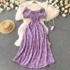 Vestido Floral Slim de Estilo Francês Retro Conto de Fadas, Fresco e Simples, com Cintura Alta, Cordão, Cintura Plissada e Barra Larga Evasê