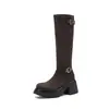 Botas de Caballero Puntiagudas Suela Gruesa Tacón Grueso 8cm Otoño/Invierno Nuevas Botas Altas de Tacón Negro Adelgazantes Botas de Gamuza a Mitad de la Pantorrilla