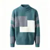 Suéter de punto de color block de moda japonesa y coreana para hombre, jersey, corte holgado, cuello semi-alto, camiseta interior cálida, suéter de lana a rayas