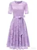 Vestido Formal de Moda Nueva Primavera/Verano Europeo y Americano Encaje Adelgazante Temperamento Vestido con Lazo Fuente