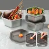 Caja hexagonal espesa para conservar la frescura, para el hogar, de acero inoxidable espesado con tapa de silicona, caja sellada, caja de almacenamiento de alimentos y frutas para refrigerador