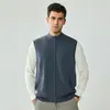 Novo colete masculino de lã 100% pura para outono e inverno, fio Yangzi fino de 16 contagens, moda simples, zíper duplo, quente