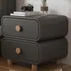 Mesita de noche tipo crema, mesita de noche de madera maciza y cuero para dormitorio, simple, moderna, minimalista, no requiere instalación, pequeño mueble de almacenamiento