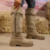 Amazon 2025 Novo Estilo de Comércio Exterior Botas de Salto Grosso Meio-Altas Botas de Cowboy Ocidental Botas Femininas Arredondadas Atacado