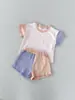 Amazon Transfronterizo Nuevo 2026 Primavera/Verano Ropa a Juego para Hermanos Pequeños Niños Algodón Fino Bloques de Color Conjunto de Dos Piezas para Hermanos