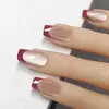 Arte de Uñas Ojo de Gato Estilo Francés Rojo Puntas de Uñas Portátiles Transfronterizas Nuevas Puntas de Uñas Cuadradas Medias Tiras de Uñas Pre-hechas XS/S/M