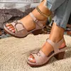 Sandalias de tacón grueso de comercio exterior europeo y americano para mujer, nuevo modelo de verano 2026, sandalias de tacón alto de talla grande transfronterizas, zapatos casuales para mujer