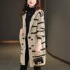 Chaqueta Cárdigan de Punto a Rayas 2025 Otoño e Invierno Nueva Ropa Exterior de Largo Medio Exterior Suéter Holgado con Capucha Otoño e Invierno Mujeres