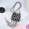 Bolsa de Rede Tecida com Strass Completo de Novo Estilo para Mulheres, Bolsa de Mão para Banquete, Bolsa Saco com Franjas, Bolsa de Ombro Transversal Fashion para Mulheres