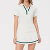 Conjunto Deportivo Transfronterizo de Tacto Desnudo para Tenis para Mujer, Camiseta Polo de Manga Corta Ajustada, Ropa de Entrenamiento de Bádminton y Fitness, Falda Corta, Verano