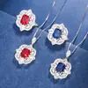 Nuevo Conjunto Retro de Alta Gama Huabi Jewelry para Mujer 2024 Base de Cobre Chapado en Oro Corindón Rojo Simulado Espinela Azul 8*10