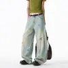 Jeans Lavados Bordados de Dibujos Animados Divertidos para Hombres y Mujeres, Otoño Marca de Moda Americana Hiphop Pantalones de Pierna Ancha, Pantalones Largos Sueltos