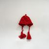Sombrero de lana para niños estilo coreano ins Rojo otoño e invierno tejido a mano con borla jersey bebé cálido orejeras gorro