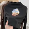 Camiseta Térmica Escovada de Manga Longa com Babados e Gola Meio Alta, Novo Estilo Outono/Inverno 2026 para Bebês Meninas