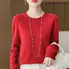 Tejido de una sola pieza sin costuras para mujer, jersey de cuello redondo, camiseta base de corte holgado, nuevo suéter de color liso para otoño e invierno para mujer, transfronterizo