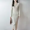 Otoño/Invierno 2026 Nuevo Vestido de Punto para Mujer con Cuello Chal de Lana Pura, Suéter Delgado de Capa Base, Falda Larga
