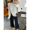 Camisa Base de Manga Longa Patchwork de Renda para Mulheres, Novo Estilo Outono e Inverno, Caimento Solto, Emagrecedor, Elegante, Simples, Cor Sólida, Camiseta Versátil