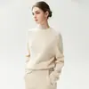 ¡Textura de lujo simple! Suéter 100% cachemir para mujer, cuello redondo, hombro raglán, suéter de punto, hilo jaspeado, capa base de punto grueso, holgado