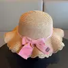Sombrero de Sol para Niñas con Protección Solar, Sombrero Tejido de Playa para Viajes al Aire Libre, Sombrero de Ala Ancha Anti-UV