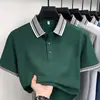 Camiseta Listrada de Manga Curta com Gola Lapela Transfronteiriça para Homens, Nova Camisa Polo Casual de Verão para Homens Jovens e de Meia-Idade, Camiseta Masculina de Manga Meia