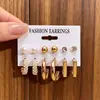Pendientes Retro de Mujer con Forma de Corazón Trenzado Geométricos Perla Moda Elegante Set de 11 Pendientes Más Vendidos Transfronterizos Europeos y Americanos