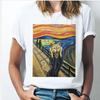 Pintura a Óleo Gato Camiseta Feminina Moderna e Personalizada Paródia Pintura a Óleo Gato Van Gogh