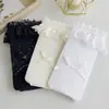 MeiasLolita com Renda na Borda, Meia-Calça, Cor Off-White com Laço Preto, Meias de Rede Vazadas, Meias Curtas JK, Exclusivamente para Exportação Transfronteiriça