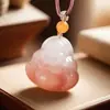 Colgante Buda Flor de Durazno Seda Dorada de Xinjiang Regalo para Novia, Mitad Rosa Mitad Blanca, Artículo de Regalo Flor de Hielo, Tallado Exquisito
