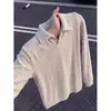 Camisa Polo de Tricô com Listras Verticais Estilo Old Money Masculina Outono Americana Cleanfit Manga Longa Camiseta Versátil para Casal Moletom