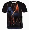 Comércio exterior transfronteiriço 2025 novidade quente cabeça de lobo impressão digital 3D moda casual solto manga curta top quente