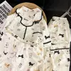 Pijama de Dibujos Animados Estilo Coreano para Perros, Talla Grande, con Almohadillas en el Pecho para Mujer, Estilo Primavera y Verano, Se Puede Usar Afuera, Conjunto de Ropa de Casa de Tres Piezas de Corte Holgado