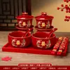 Tazas de Té para Brindis de Boda, Tazas y Cuencos de Pareja Dragón y Fénix, Juego de Cuenco y Palillos de Boda, Juego de Té Rojo para Novios