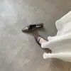 Sandalias de Tacón Grueso Estilo Francés con Punta Abierta Zapatos de Hada 2025 Nuevo Verano con Vestido Punta Fina Tacón Medio Bajo Espalda Abierta Zapatos de Una Sola Tira