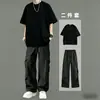 Camiseta de Manga Corta de Algodón Puro para Hombre Verano 2026 Nueva Camiseta Holgada Ropa Interior Marca Tendencia Genial Pícaro Ropa de Media Manga Americana