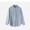 Camisa de Mezclilla Estilo Zhang Ruonan Versión Coreana para Usar como Prenda Exterior o para Superponer, Disponible en Dos Colores para Primavera y Otoño: Oscuro/Claro, Algodón Azul Claro