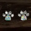 Brincos Transfronteiriços Mais Explosões Moda Pegadas de Gato Opala de Cristal Rosa Banhados a Ouro Rosa Brincos Femininos Europeus e Americanos Brincos