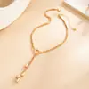 Collar con borlas y colgante de gota de agua liso minimalista estilo europeo y americano para mujer, collar en forma de Y con cadena fina de hueso de serpiente de metal hip-hop