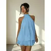 Vestido Sexy de Encaje con Cuello Halter, Espalda Descubierta y Cordones, Mangas Cortas, Estilo Europeo y Americano, Transfronterizo, Elegante para Vacaciones y Descanso
