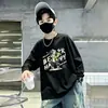 Camiseta casual de algodão puro com manga longa estilo coreano para meninos, com estampa de desenho animado, top infantil confortável para primavera e outono
