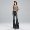 2025 Nuevo Estilo Pantalones Bootcut Diseño Adelgazante Elástico Cintura Alta Ajuste Ceñido Jeans Azules Retro de Moda para Mujer